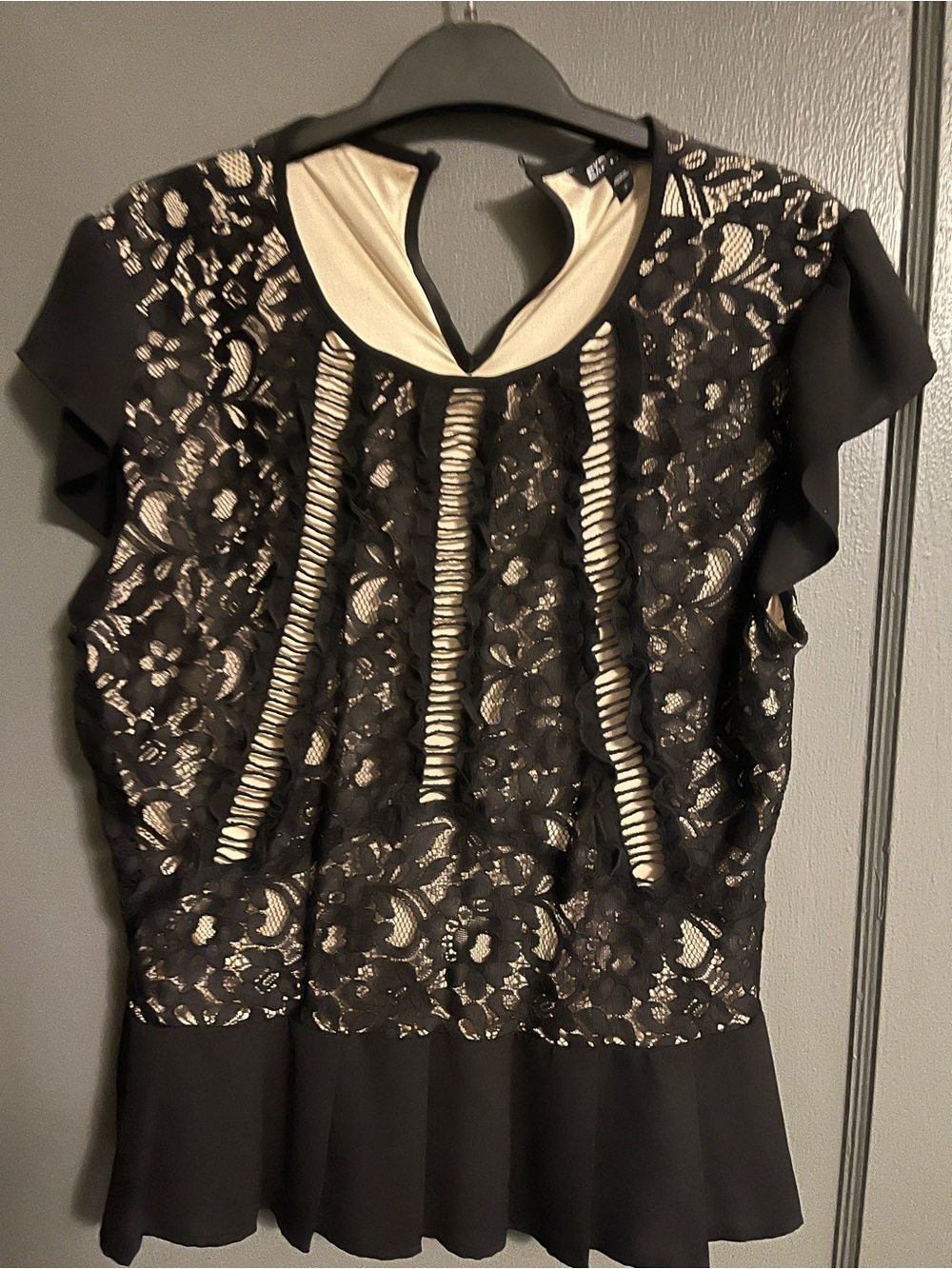 Express Black Lace Overlay Top with Cream Underlay